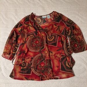 Chic Women's Red Patterned Blouse